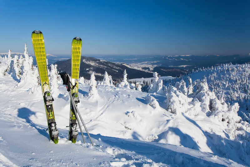 雪地上的滑雪板
