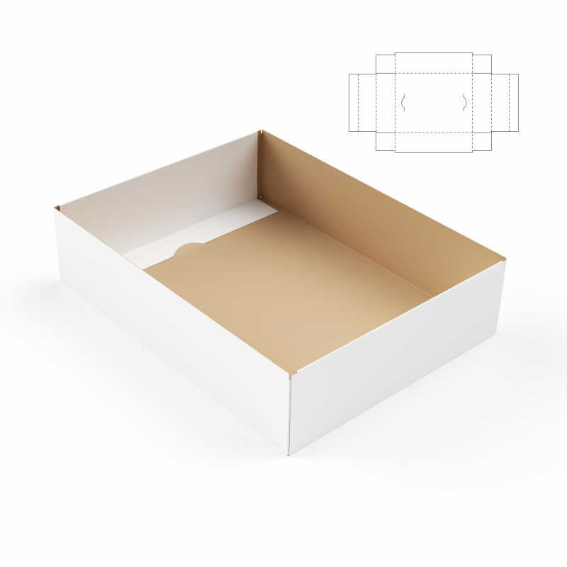 白色背景中带有蓝图模板的白色纸盒子