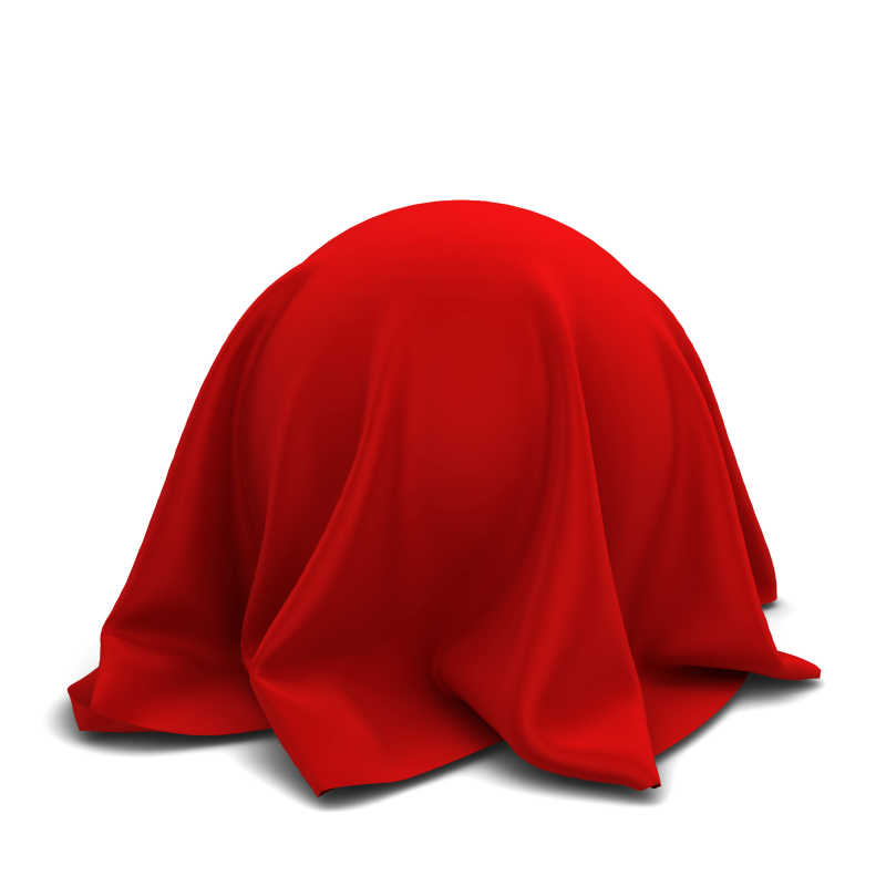 白色背景上覆盖着红色布料的球体