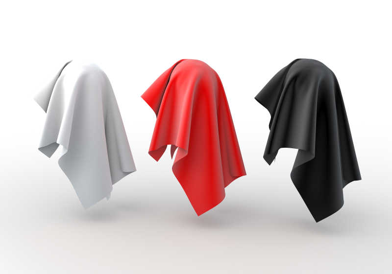 三种颜色的布料覆盖着三个球体