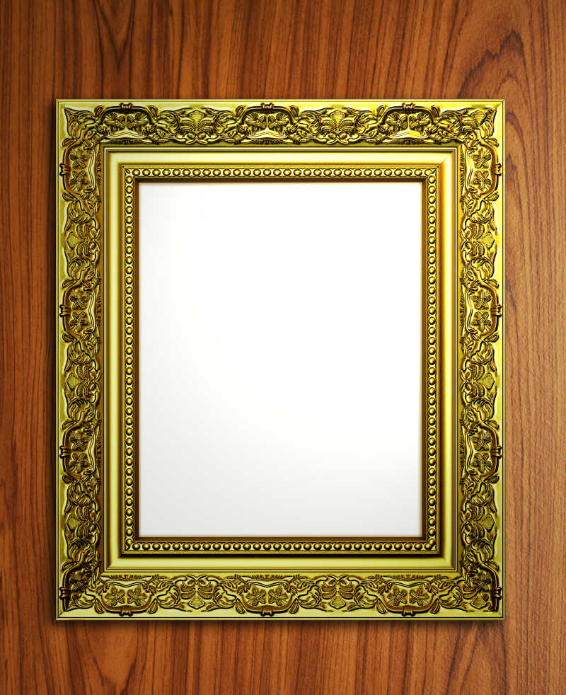 木墙上金色的框架
