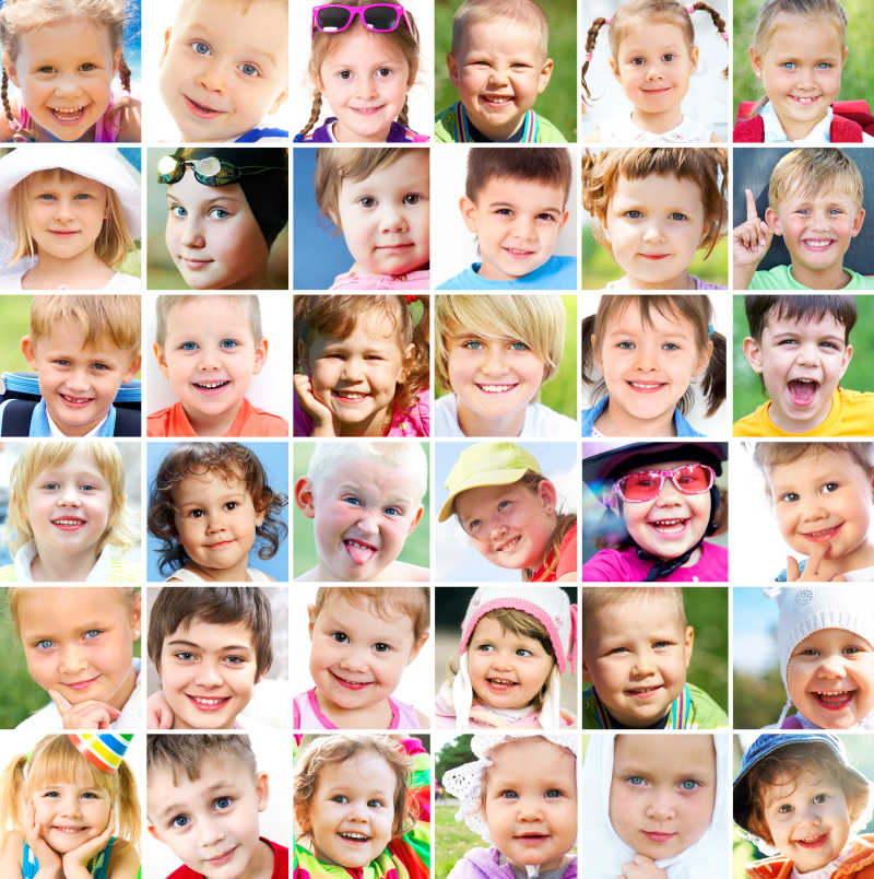 不同孩子的面部表情拼图
