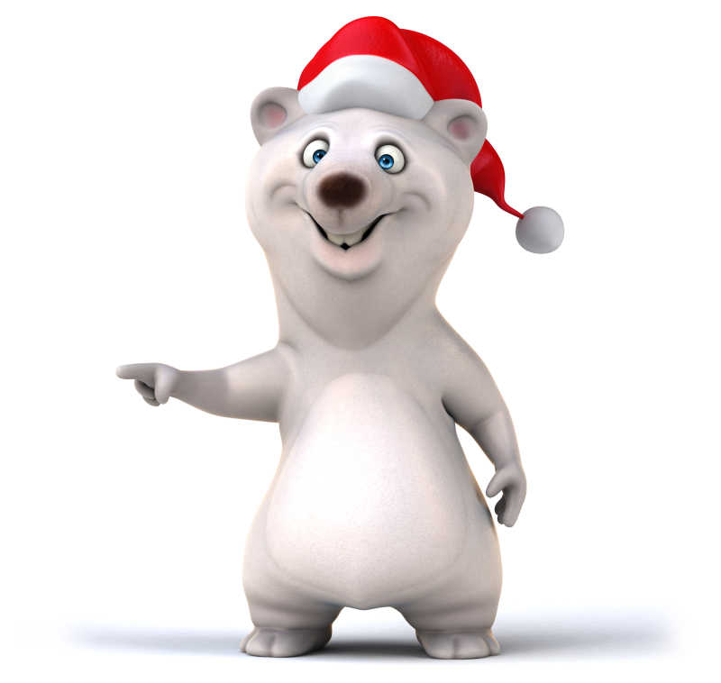 戴着圣诞帽的动漫白熊特写