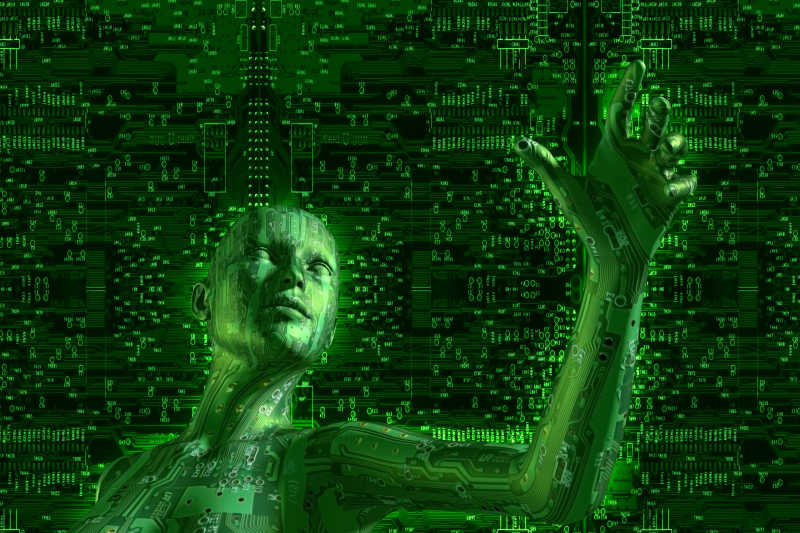 赛博空间数码网络机器人3D插画