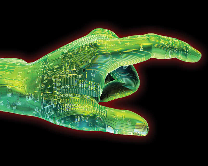 黑色背景中机器人手部