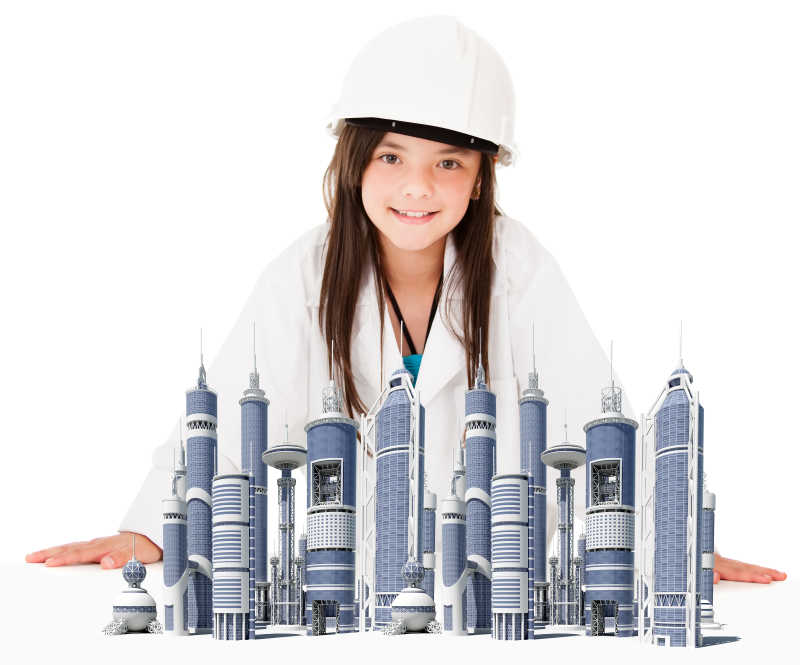 扮演一个城市模特儿的女孩特写