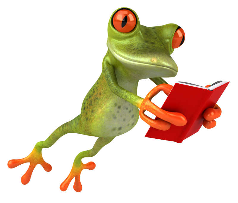 拿着书跳跃的青蛙