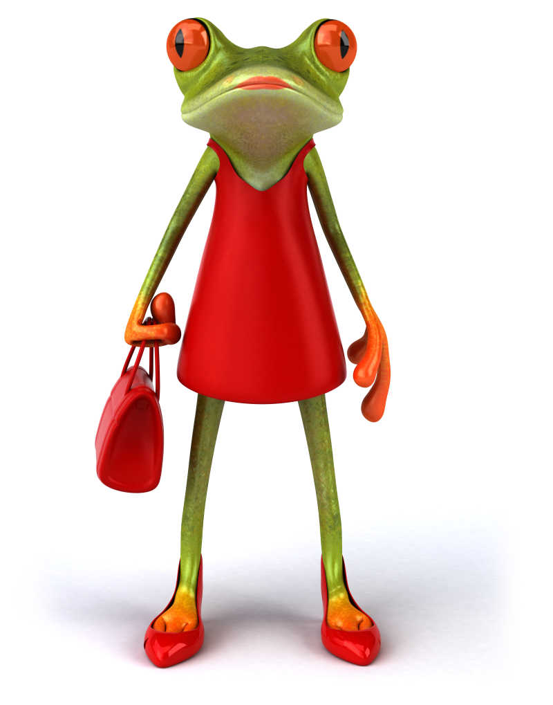 一只女性装扮的青蛙模型