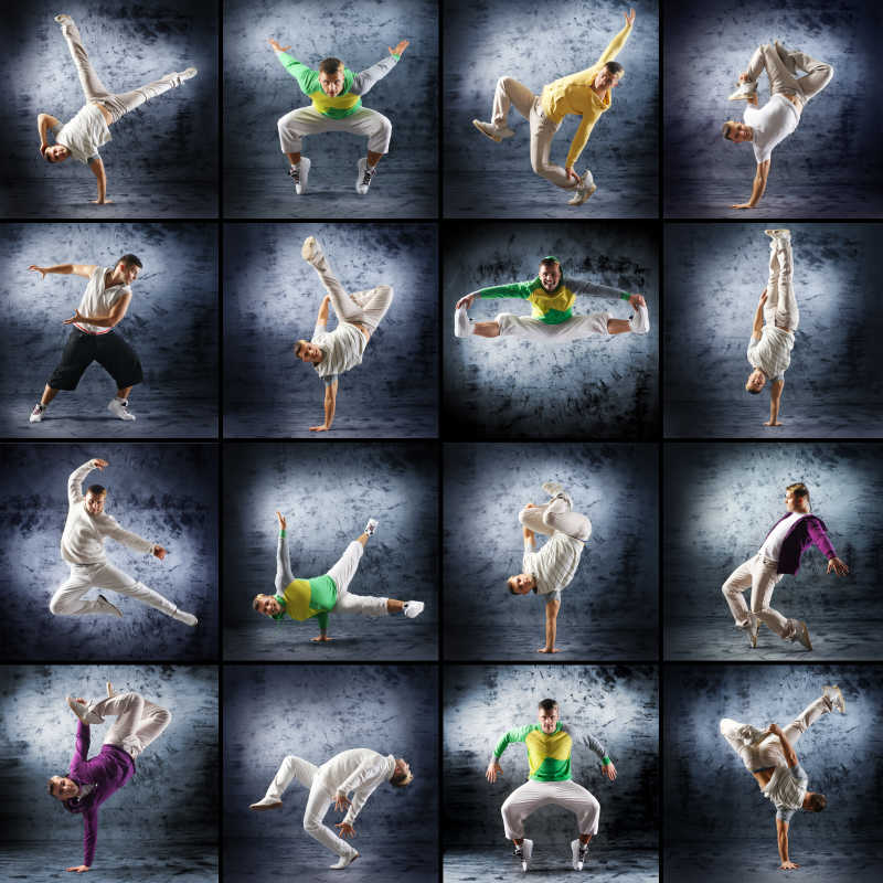 年轻的现代舞者拼接照片