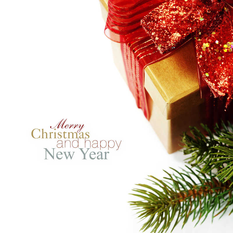 圣诞礼品盒和文字祝福语