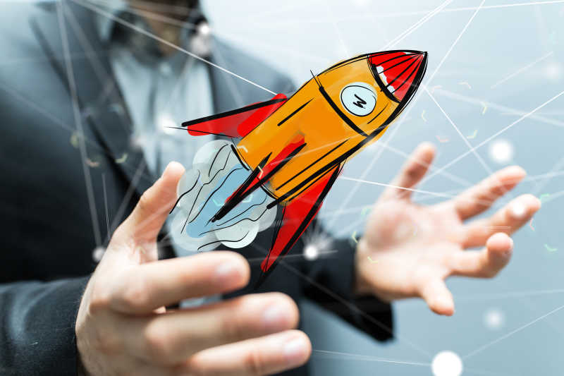 商人手里的火箭启动概念