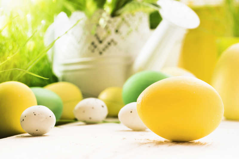 阳光下的复活节彩蛋装饰