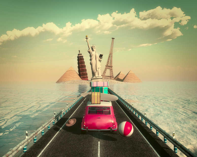 载着行李箱前往度假的汽车