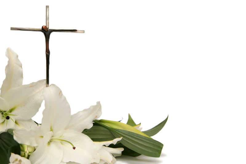 十字架和白色百合图片 白色背景上的十字架和白色百合花素材 高清图片 摄影照片 寻图免费打包下载