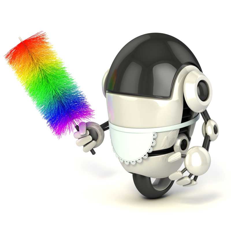 穿着围兜拿着鸡毛掸子的家务机器人