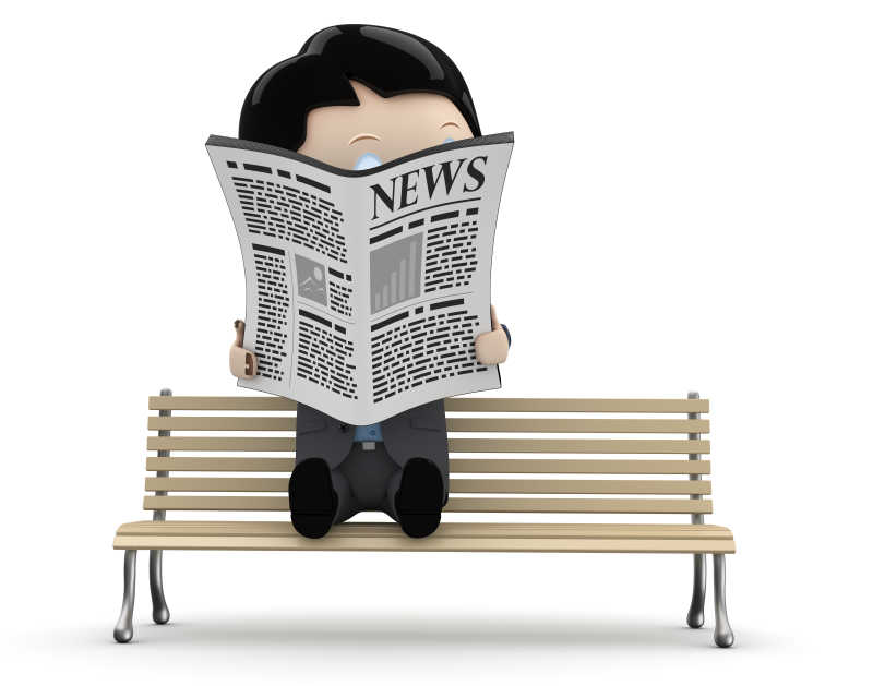 3D玩偶坐在椅子上看报纸