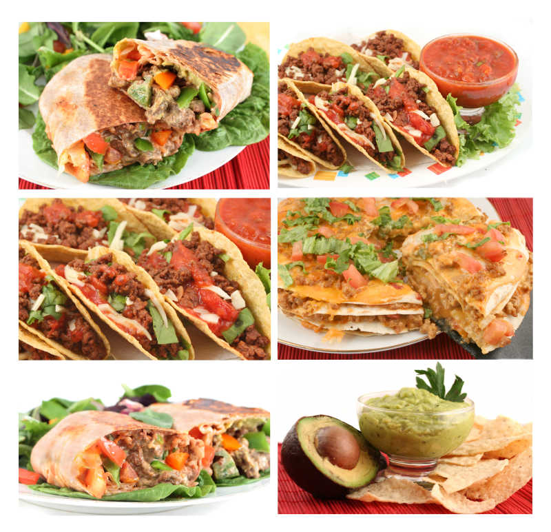 不同的图像的各种墨西哥菜像卷饼