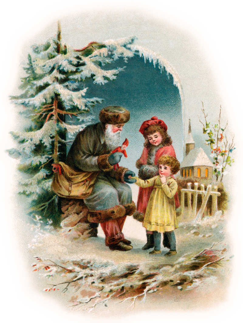 圣诞节老式贺卡插图