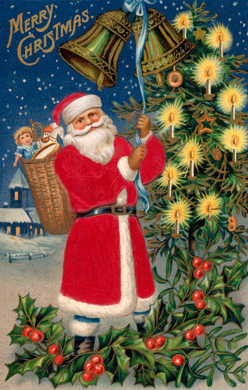 圣诞老人拉响圣诞节的钟声插画