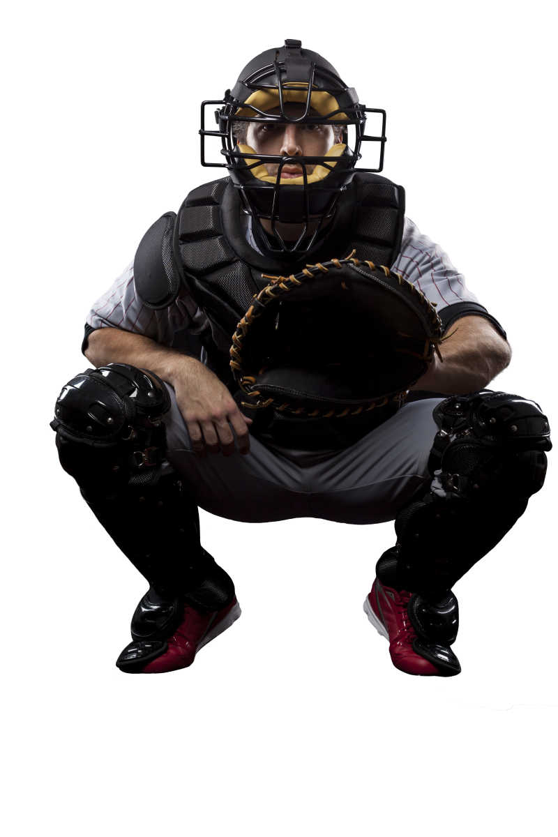 白色背景下的棒球运动员