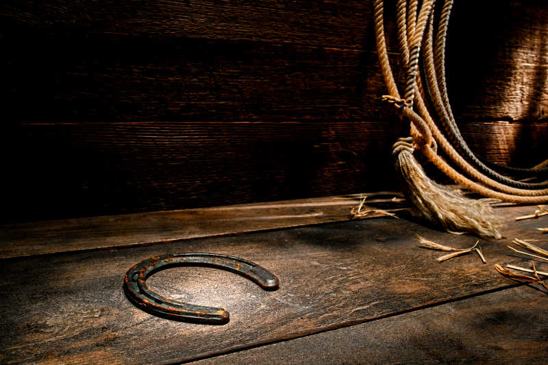 西方马蹄农场生锈的套索和绳子