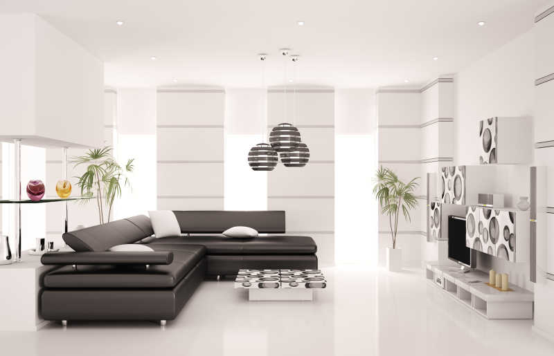 现代客厅与黑色沙发设计