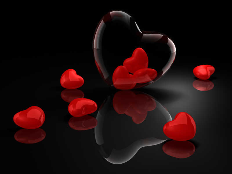 黑色空间里的心形立体模型