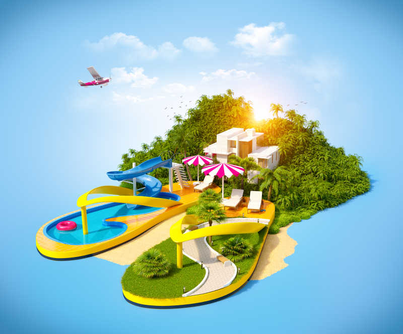 热带岛屿模型上的人字拖