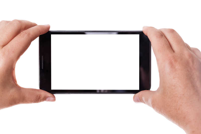 手机在白色背景上拍照