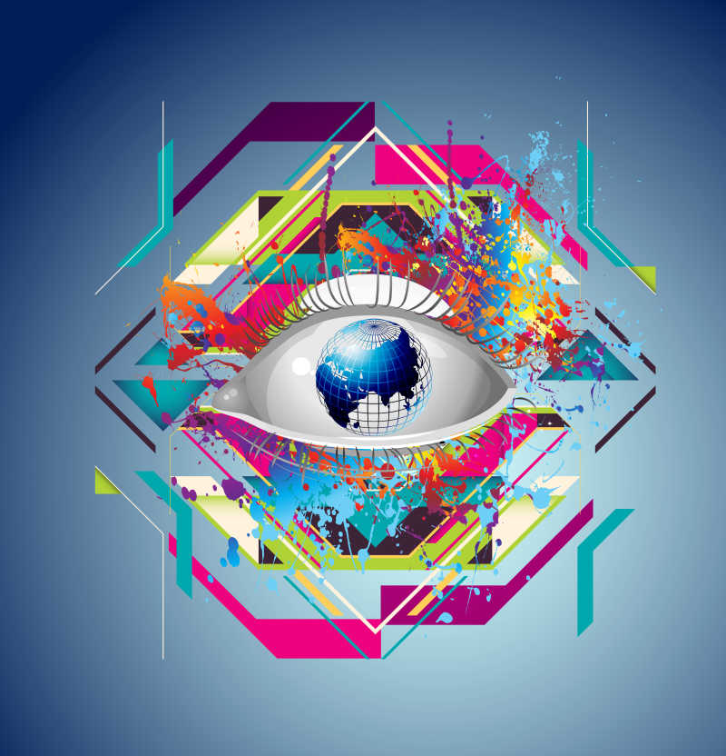 PS蓝色背景下观察世界抽象概念