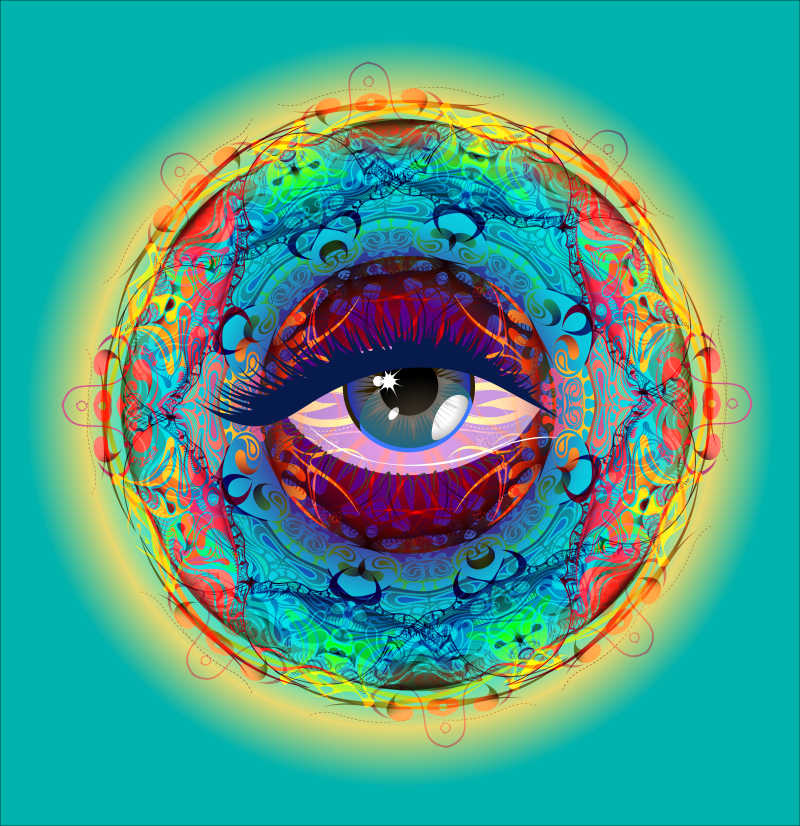 绿色背景下PS彩色眼睛效果