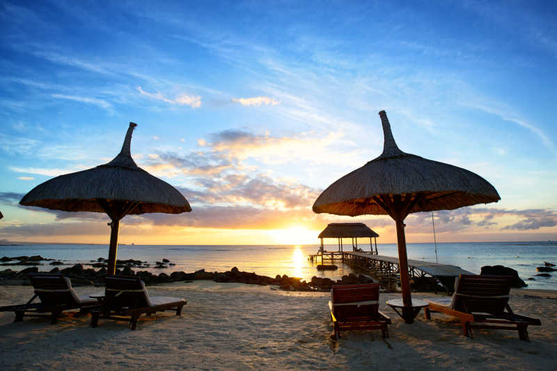 毛里求斯岛日落海滩美景