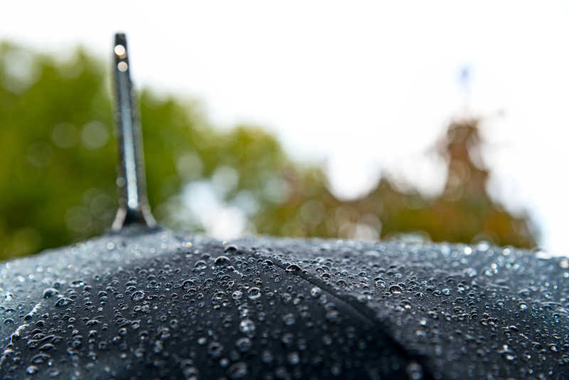 黑色雨伞上的水滴