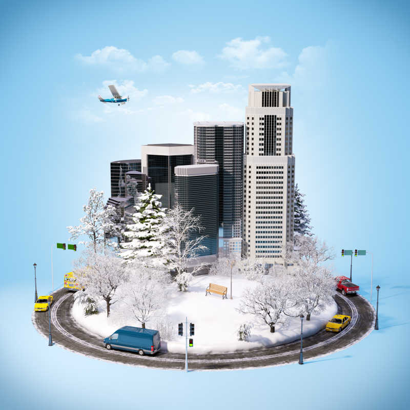 3D搭建的冬天的城市