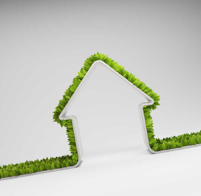 覆盖叶子的绿色家园符号