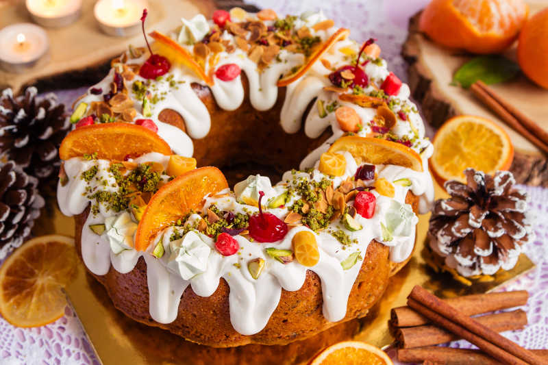 圣诞节美味的水果蛋糕