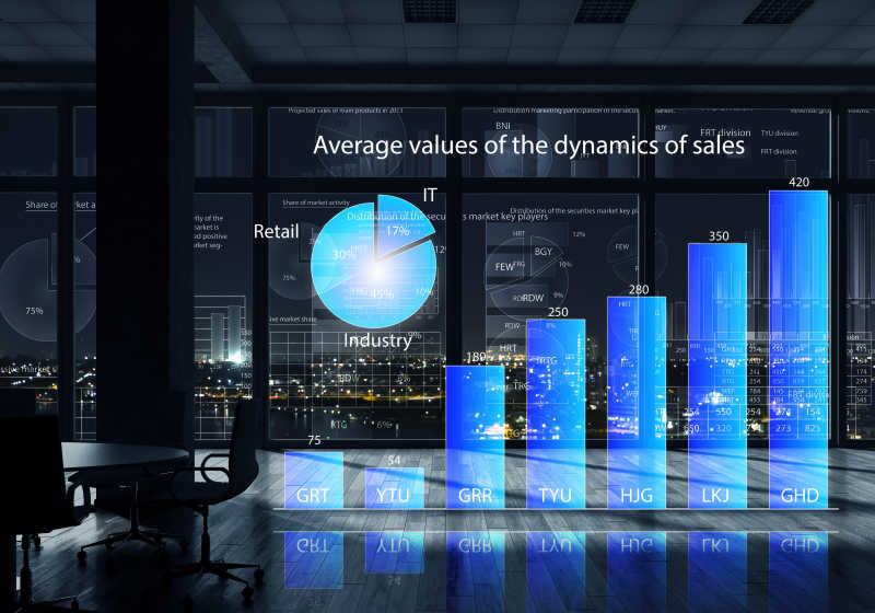 现代虚拟窗口商业数据图表