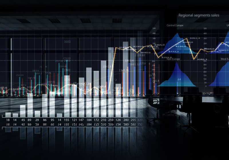 黑色背景下的商业数据统计图表