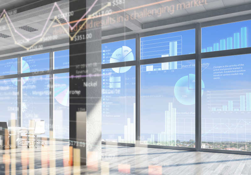 现代虚拟窗口的商业数据图表