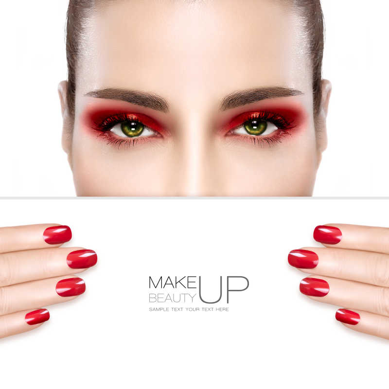 美女的化妆与美甲概念