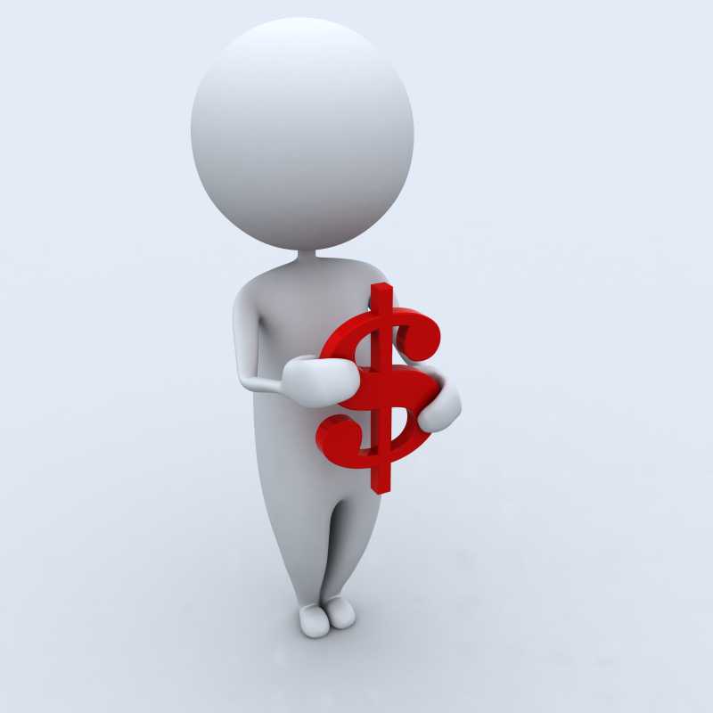 手拿美元标志的卡通人物形象