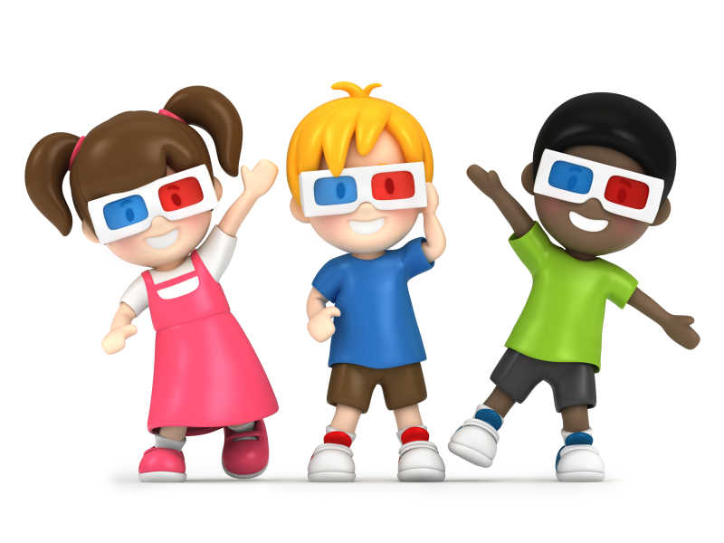 着3D红蓝眼镜的孩子的3D渲染