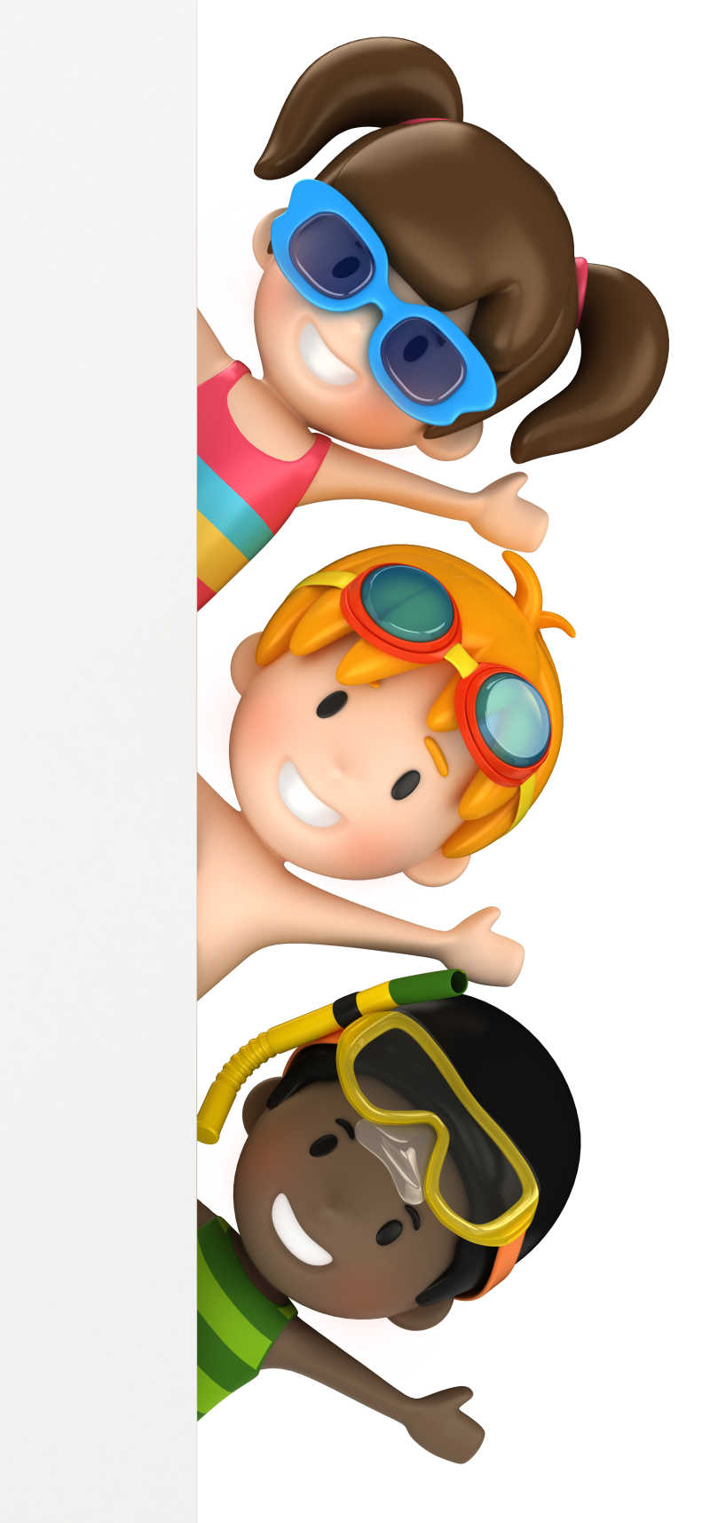 3D卡通泳装儿童和空白板