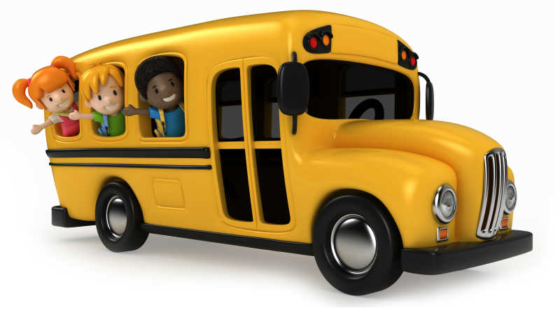 儿童乘坐校车的3D卡通