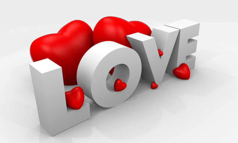 情人节的心和爱的3D文本