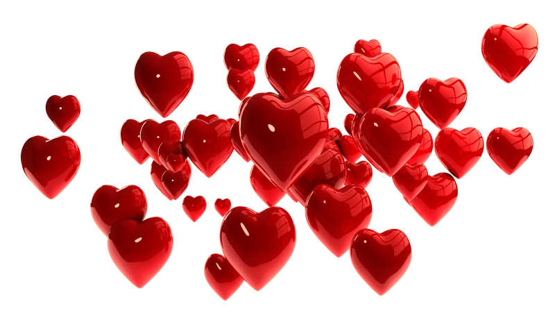 白色背景下的三维红色心脏