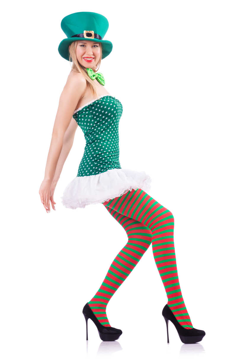 白色背景上的圣帕特里克节美女