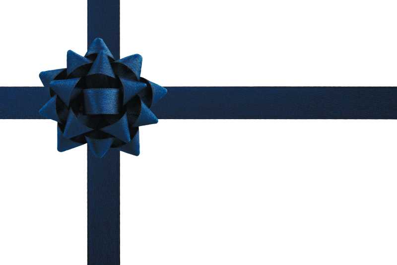 白色背景下的蓝色蝴蝶结丝带