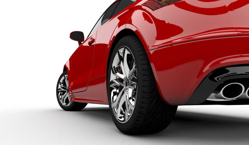 白色背景下红色汽车的3D渲染