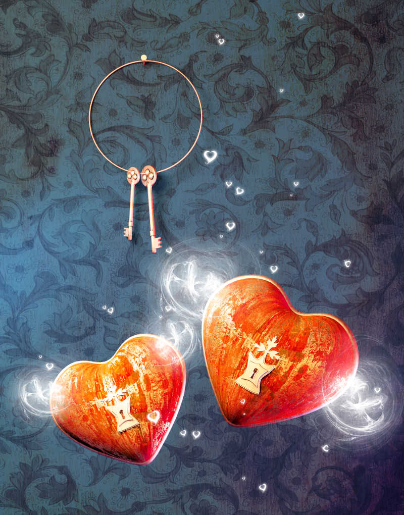 有金色的图案和钥匙的情人节礼物
